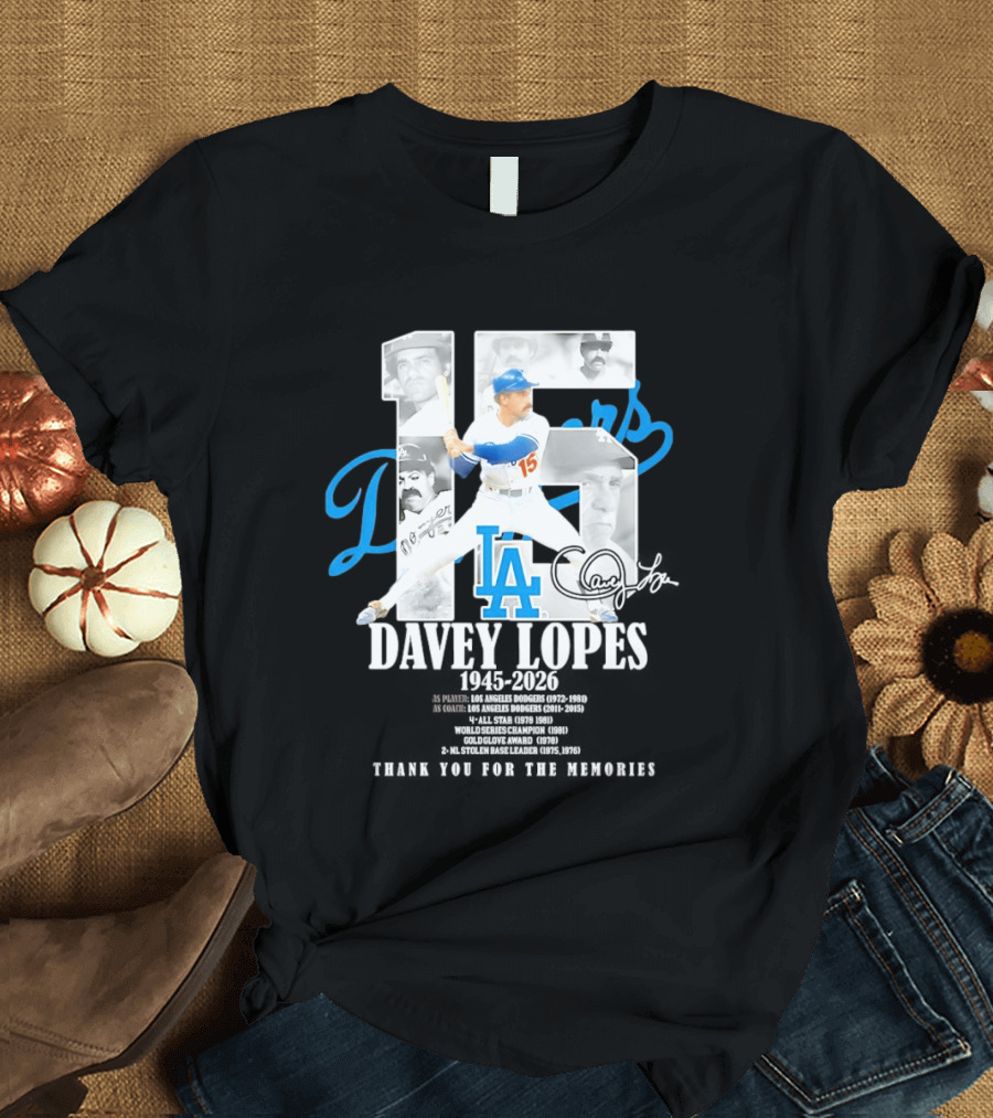 Davey Lopes Los Angeles Dodgers 15 1945 2026 Thank You White Blue T-Shirt
