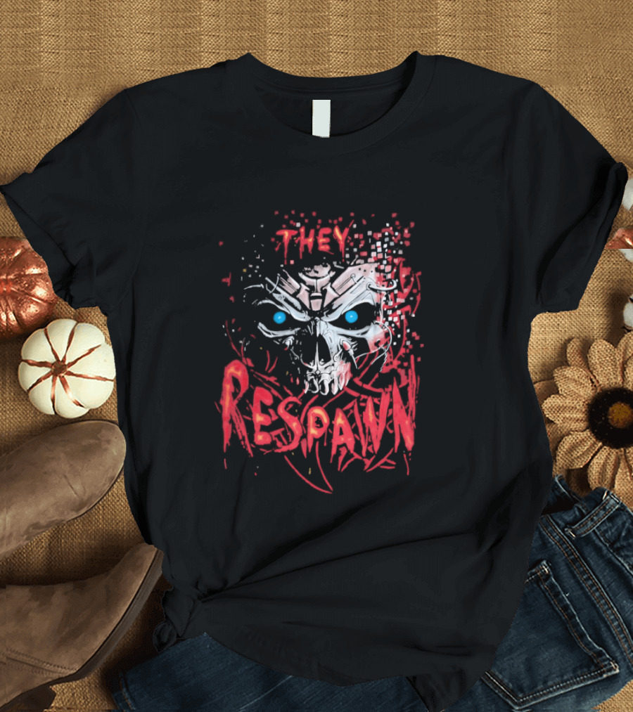 They Respawn Skull Blue Eyes Graffiti T-Shirt