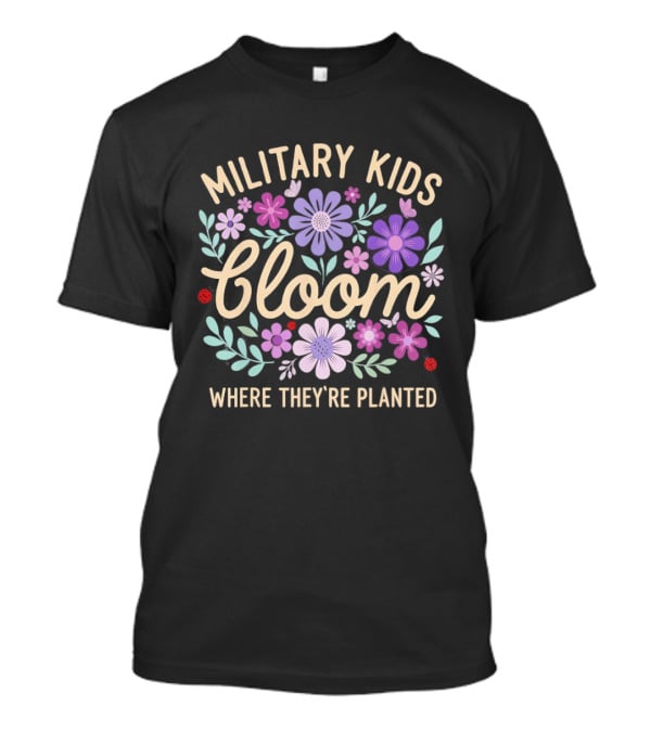 Military Kids Bloom Where They're Planted Purple Floral Dandelion T-Shirt