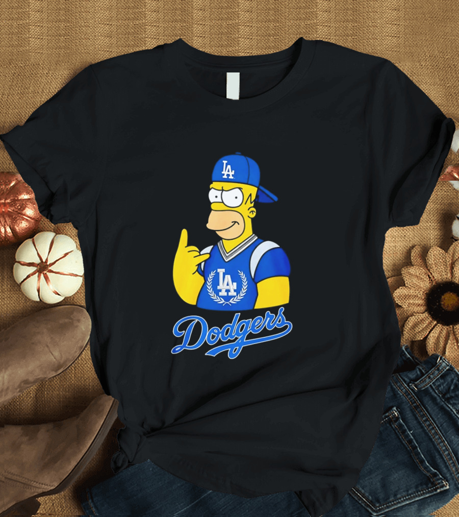 The Simpsons Homer LA Dodgers Rock Hand Gesture Collaboration T-Shirt