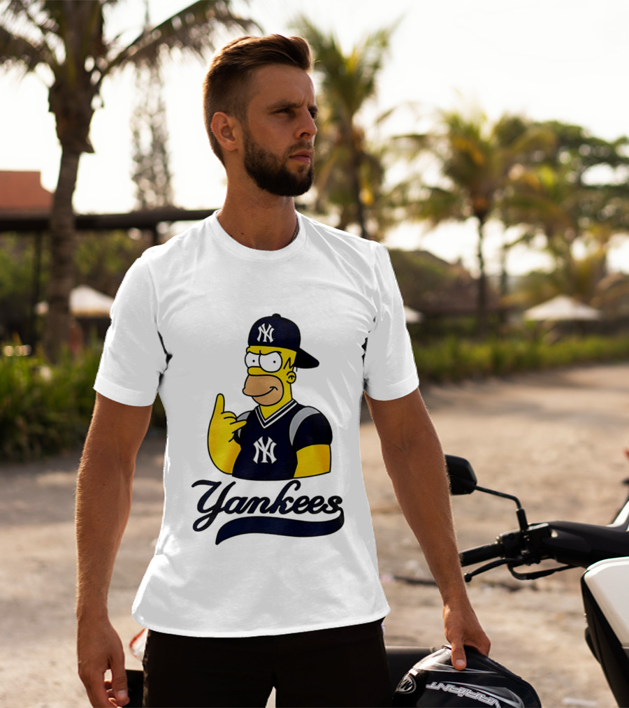 The Simpsons Homer Simpson New York Yankees Baseball Rock Hand Yankees T-Shirt