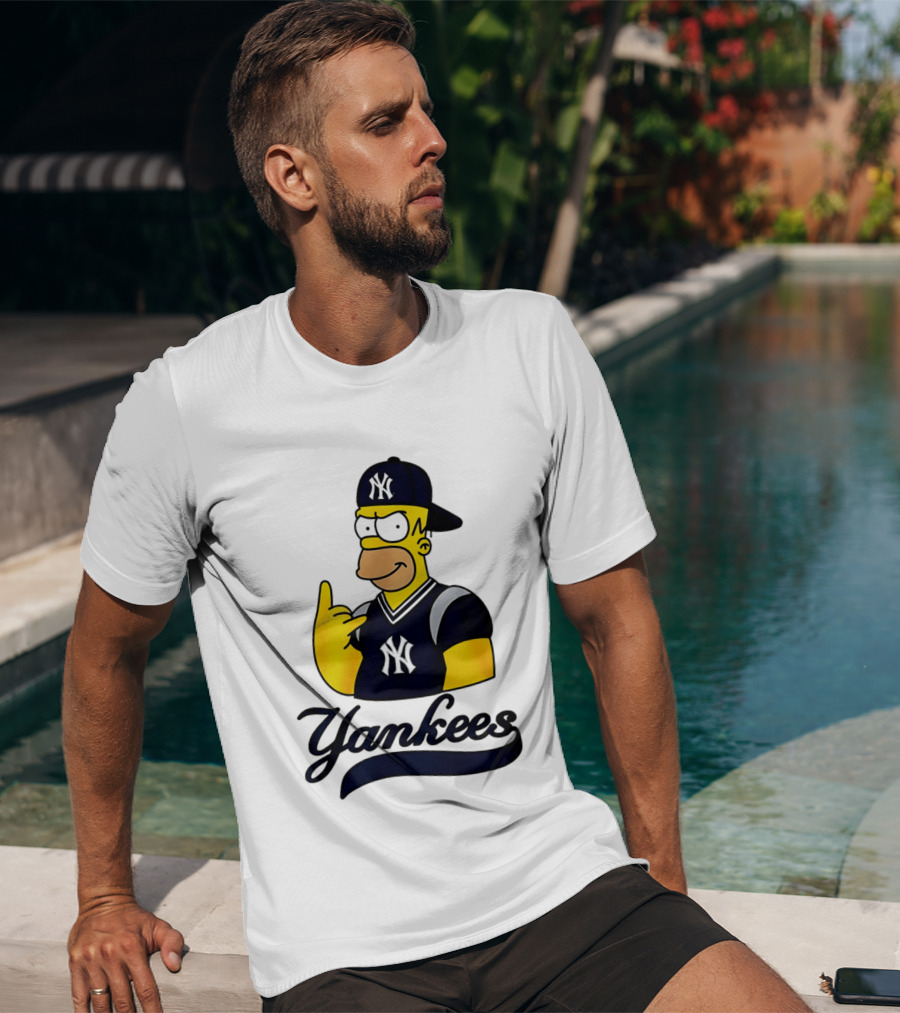 The Simpsons Homer Simpson New York Yankees Baseball Rock Hand Yankees T-Shirt