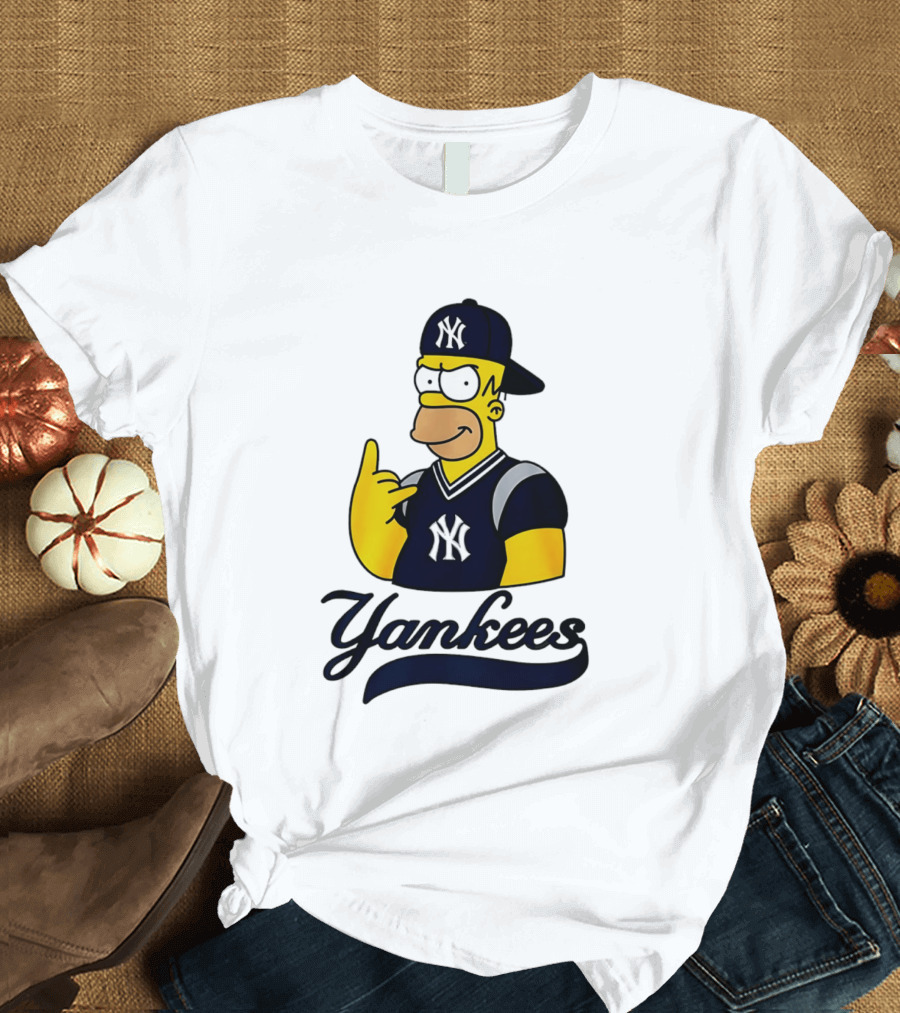 The Simpsons Homer Simpson New York Yankees Baseball Rock Hand Yankees T-Shirt