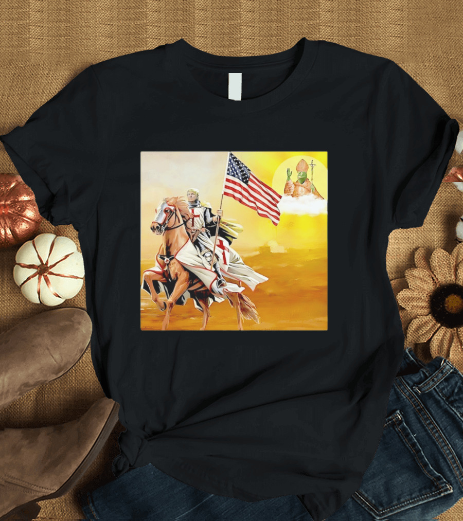 Donald Trump Crusader Knight With American Flag Riding Horse T-Shirt