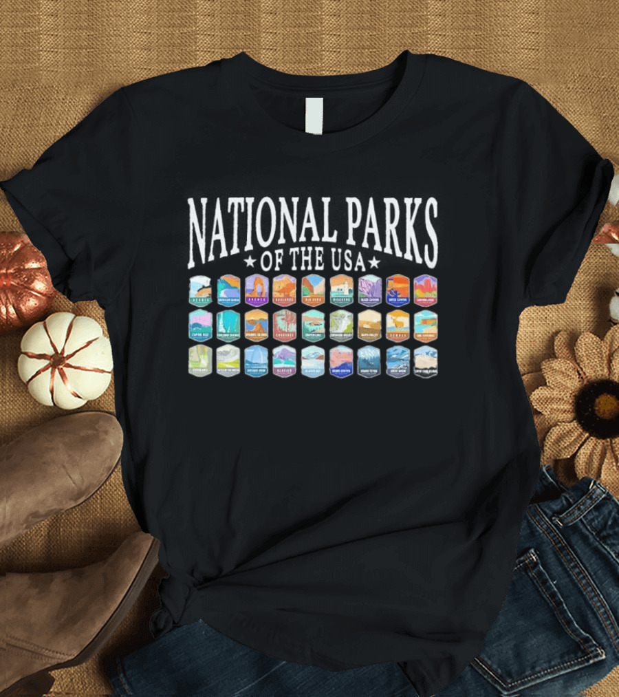 National Parks Of The USA Camping Yosemite Yellowstone Grand Canyon Acadia Badlands Glacier Bryce Canyon Zion T-Shirt