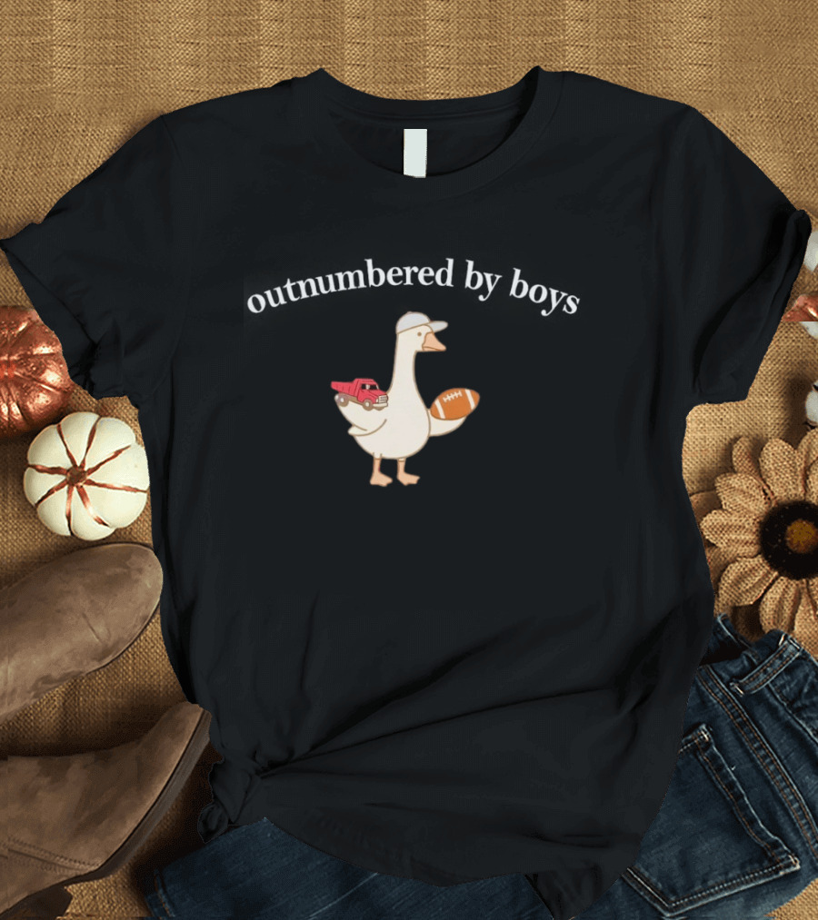 Outnumbered By Boy Mom Goose Football Toy Truck T-Shirt