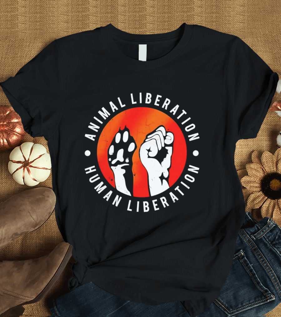 Animal Liberation Human Liberation Paw And Hand Raise T-Shirt