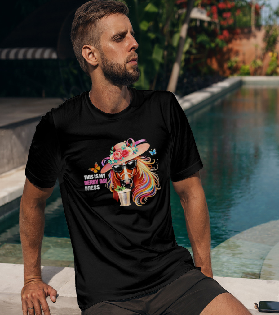 This Is My Derby Day Dress Horse Racing Party Butterfly Rainbow Hat Floral Cocktail T-Shirt