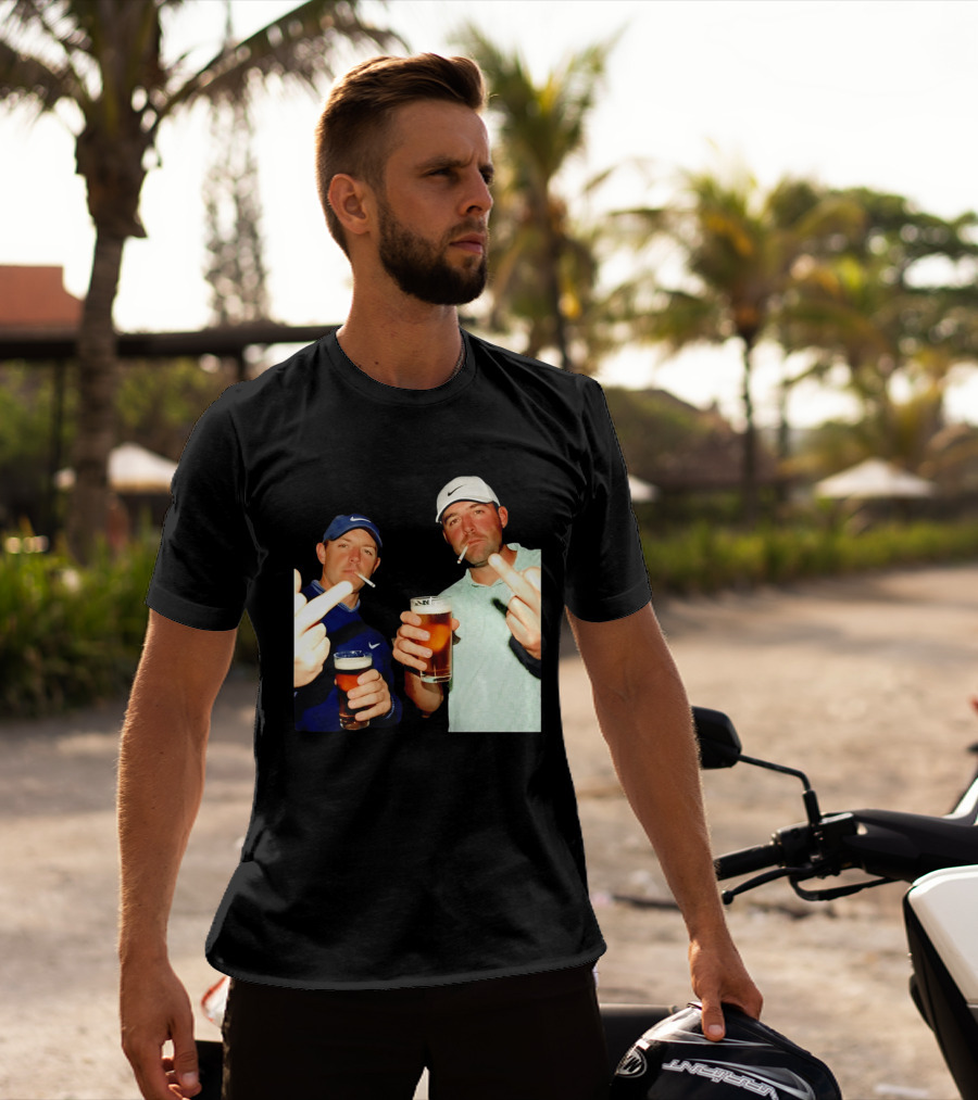 Rory McIlroy Scottie Scheffler Golf Middle Finger Beer Cigarettes T-Shirt