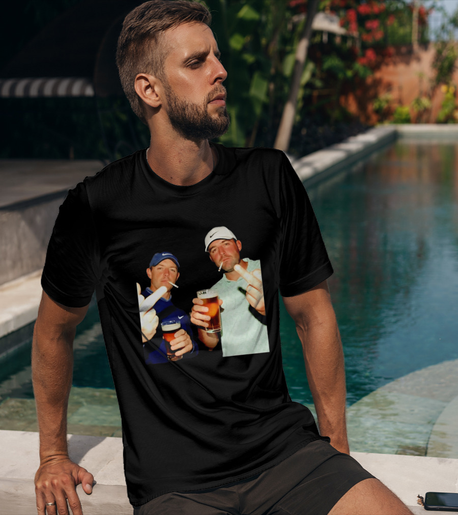 Rory McIlroy Scottie Scheffler Golf Middle Finger Beer Cigarettes T-Shirt