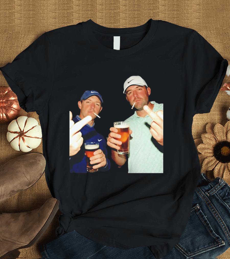Rory McIlroy Scottie Scheffler Golf Middle Finger Beer Cigarettes T-Shirt