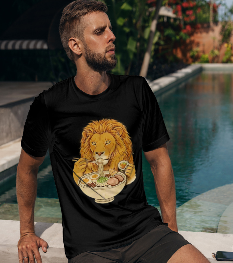 King Lion Eating Ramen Noodles With Sushi Meme T-Shirt