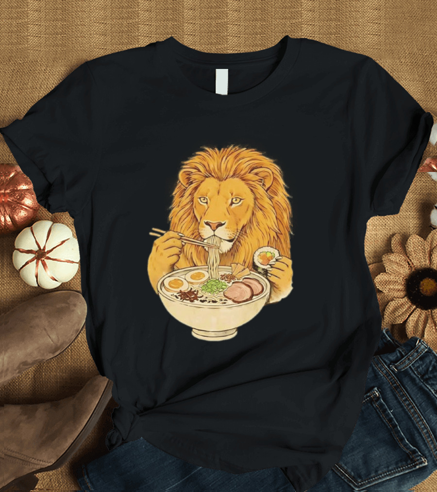 King Lion Eating Ramen Noodles With Sushi Meme T-Shirt