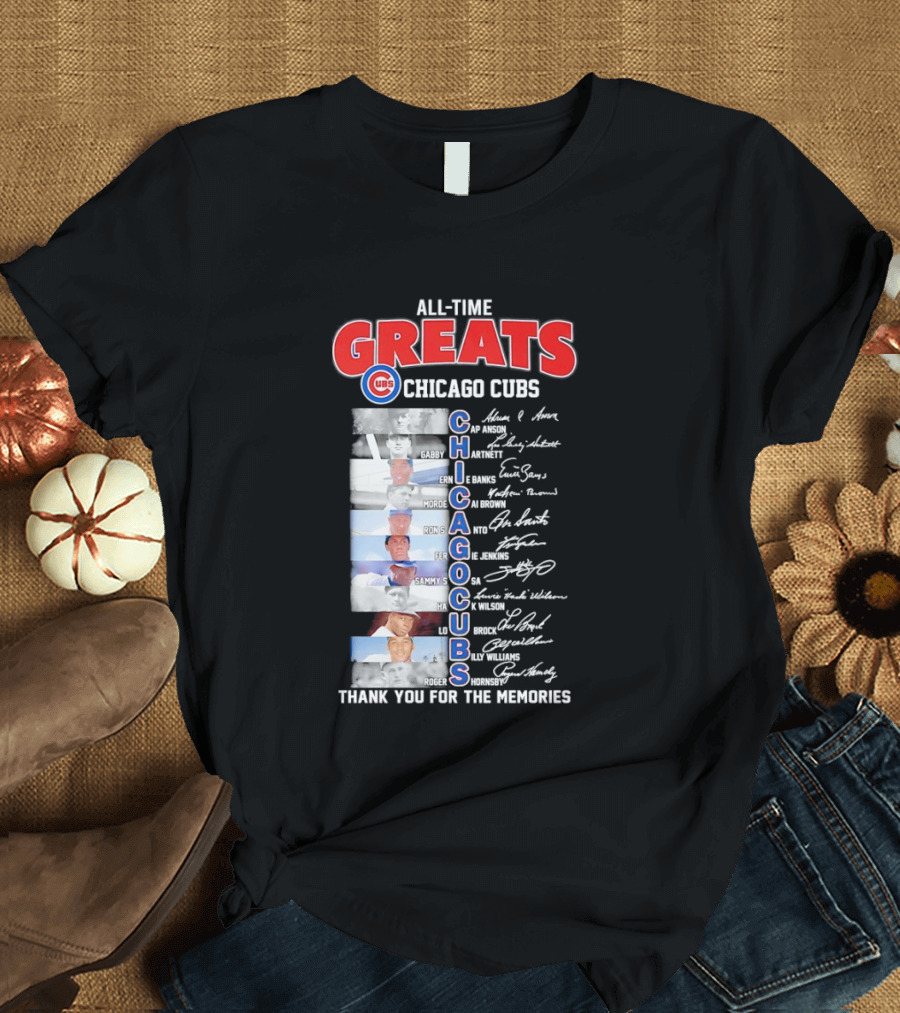 Chicago Cubs All Time Greats Legends And Signatures Thank You For The Memories T-Shirt