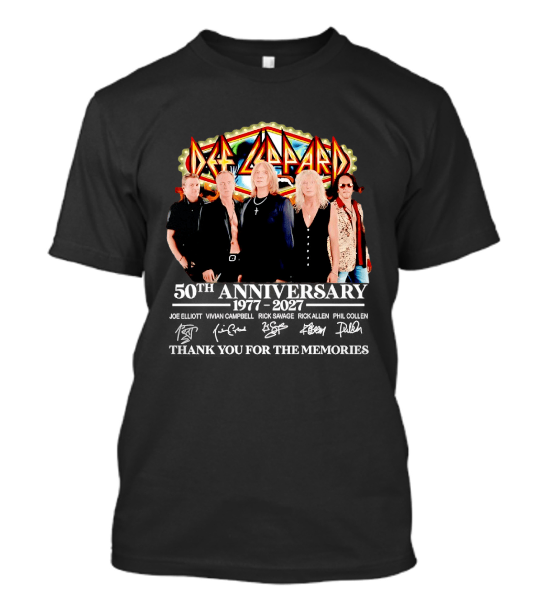 Def Leppard 50th Anniversary 1977 2027 Thank You For The Memories Signatures T-Shirt