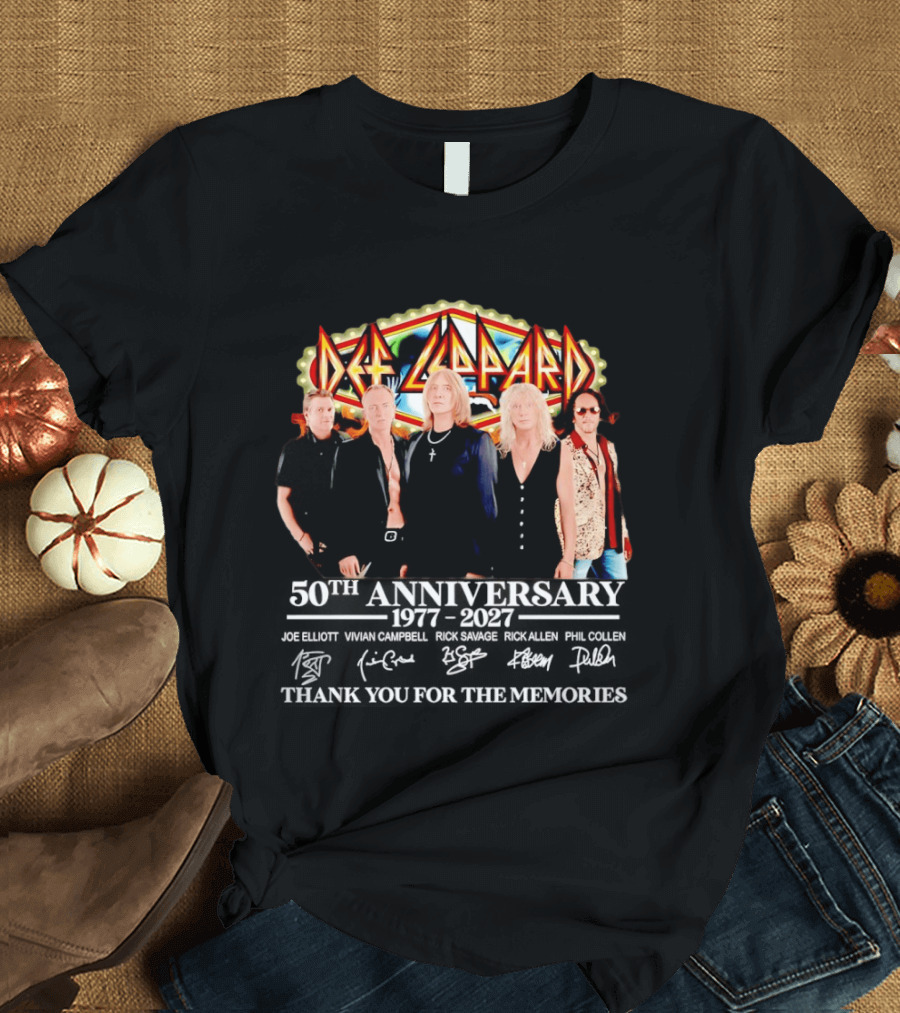 Def Leppard 50th Anniversary 1977 2027 Thank You For The Memories Signatures T-Shirt