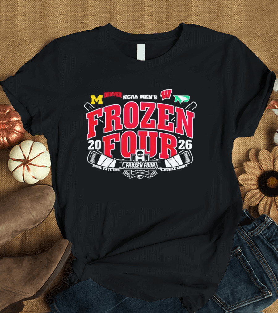 NCAA Men's Frozen Four 2026 University Of Michigan Boston University University Of Wisconsin University Of North Dakota Logos T-Shirt
