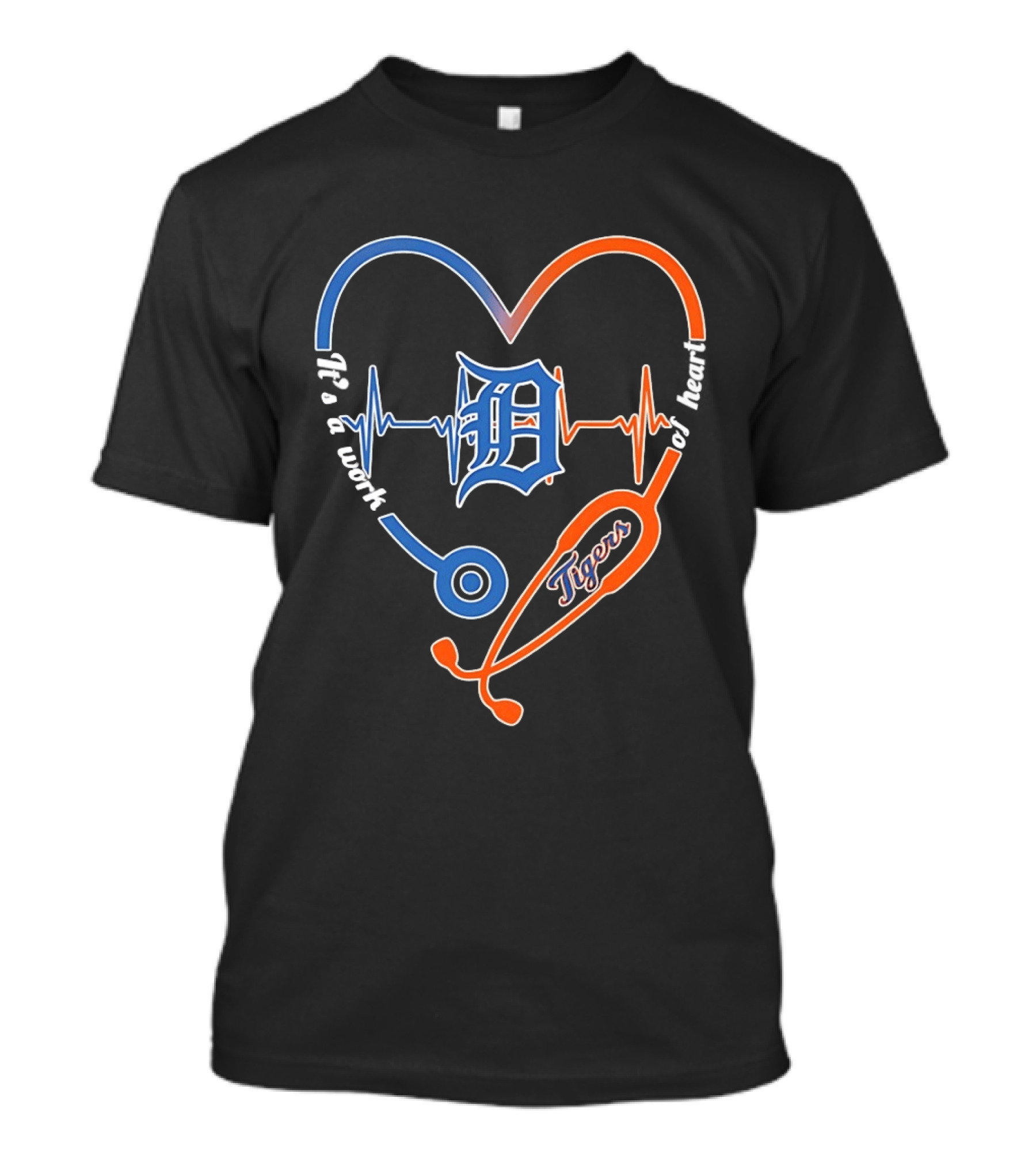 Detroit Tigers Heartbeat Stethoscope Work Of Heart T-Shirt