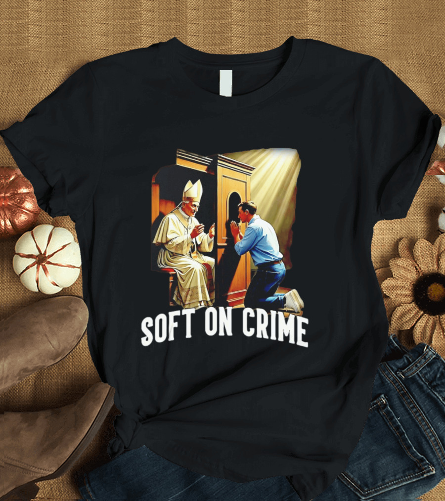 Soft On Crime Confessional Reflection With Penitent And Clergyman T-Shirt