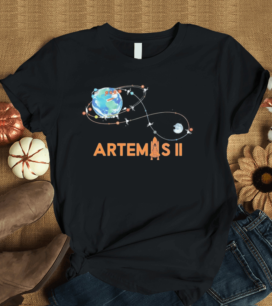 Artemis II Mission Schedule Earth To Moon Trajectory T-Shirt