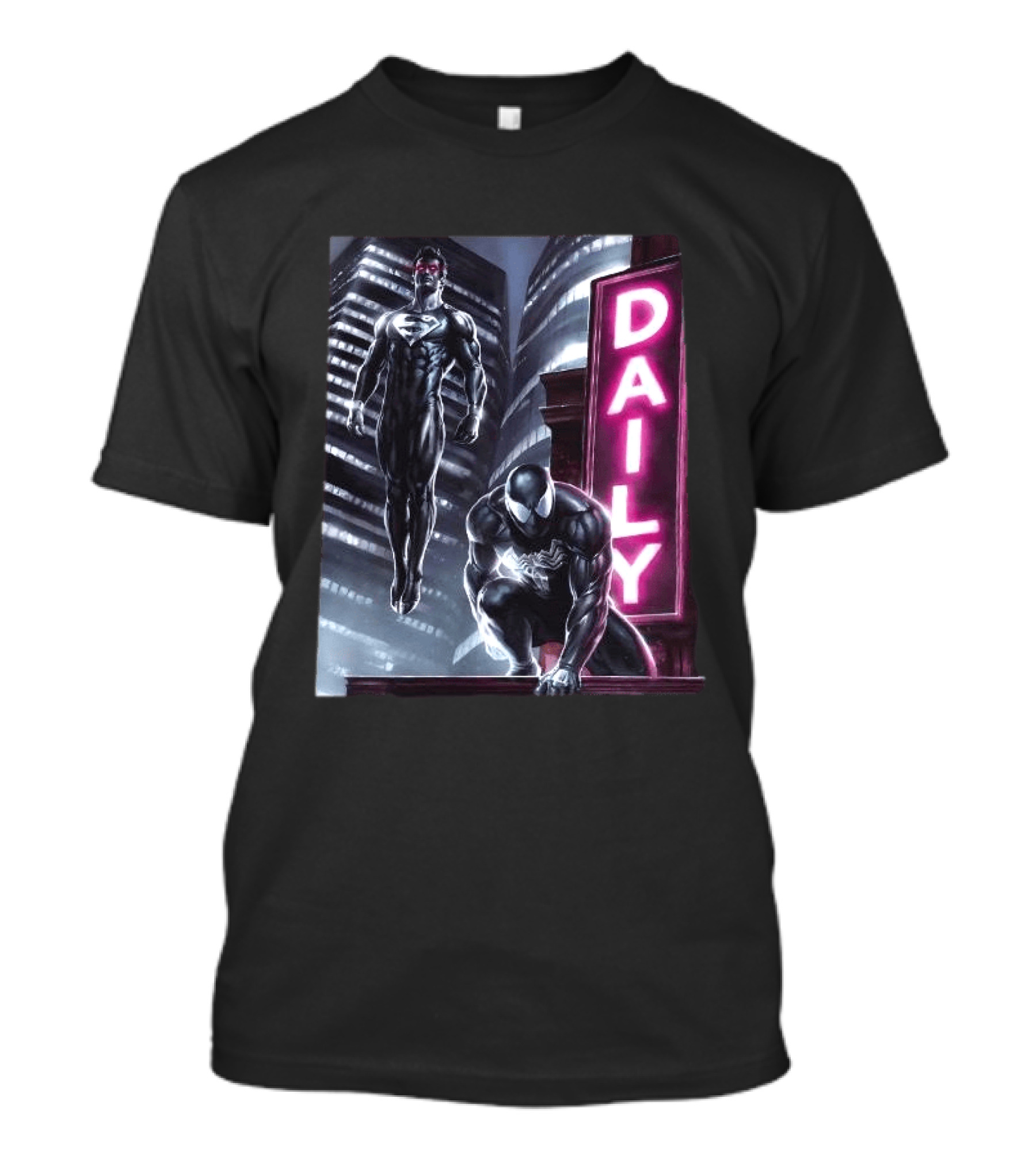 Superman Spider Man Back In Black Daily Planet Superhero T-Shirt