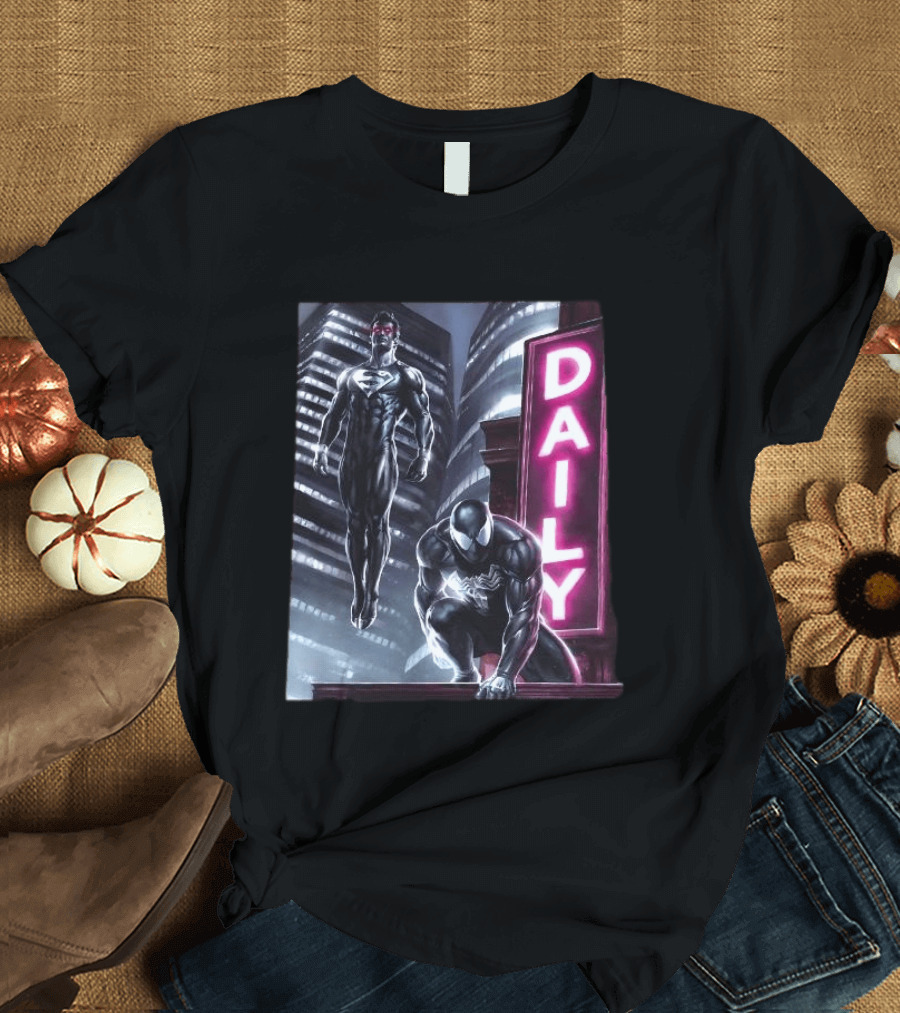 Superman Spider Man Back In Black Daily Planet Superhero T-Shirt