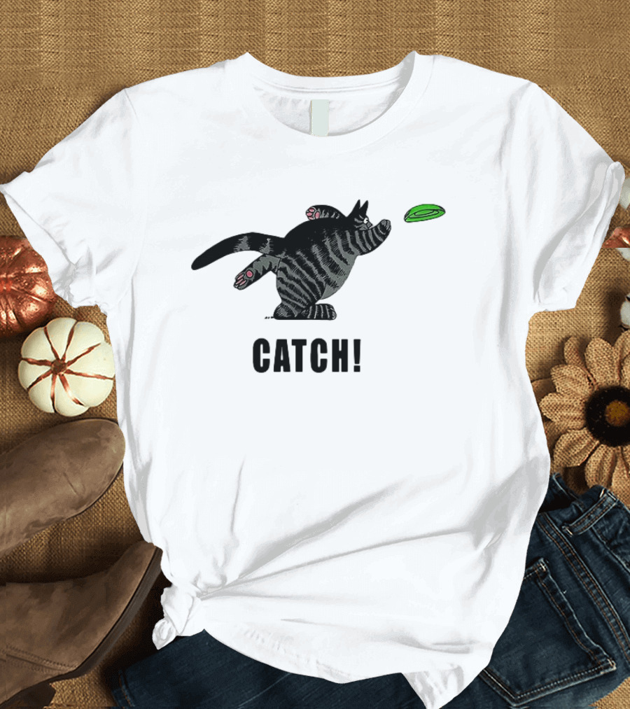 B Kliban Cat Catch Frisbee Playful Humor T-Shirt