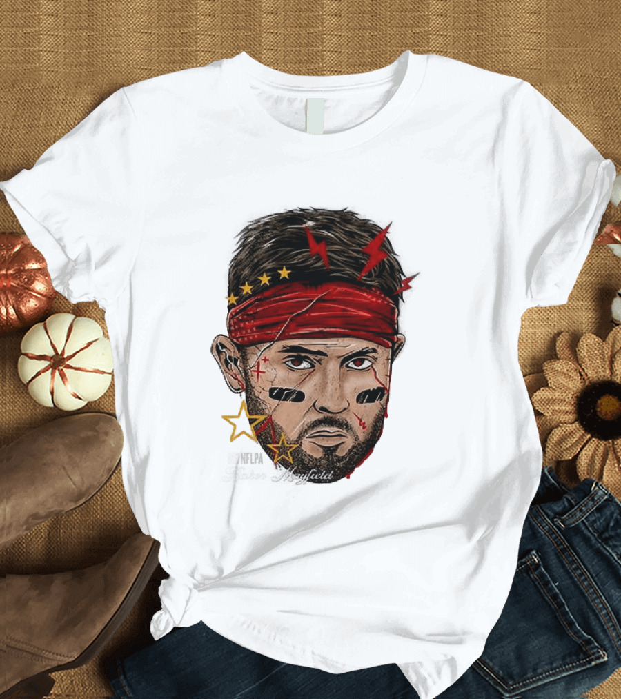 Baker Mayfield Red Bandana Star Lightning Face Paint T-Shirt