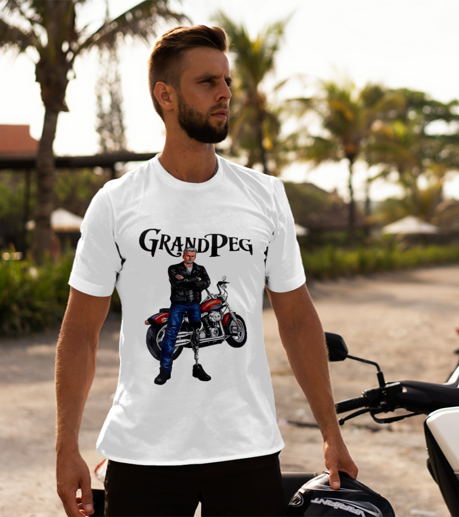 Grand Peg Biker With Motorcycle And Leather Jacket T-Shirt