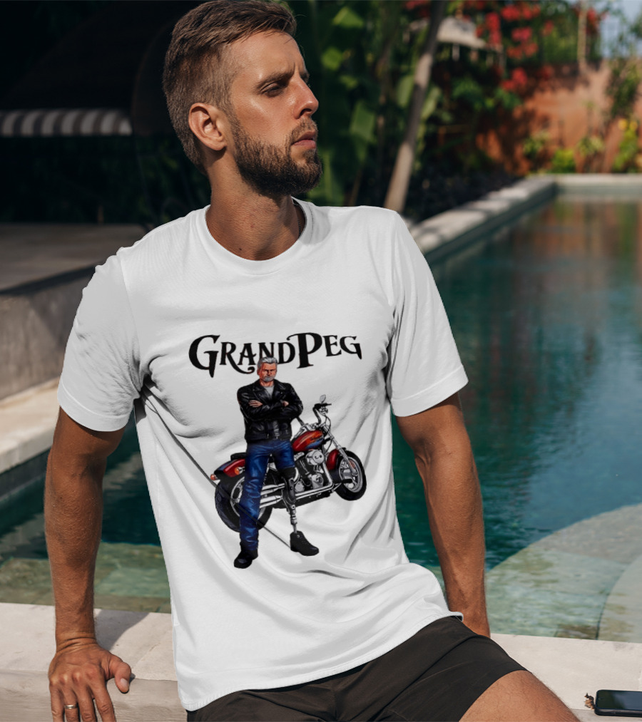 Grand Peg Biker With Motorcycle And Leather Jacket T-Shirt