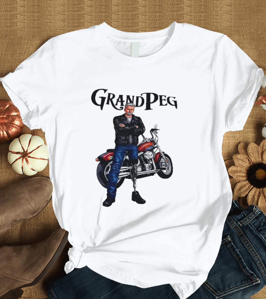 Grand Peg Biker With Motorcycle And Leather Jacket T-Shirt