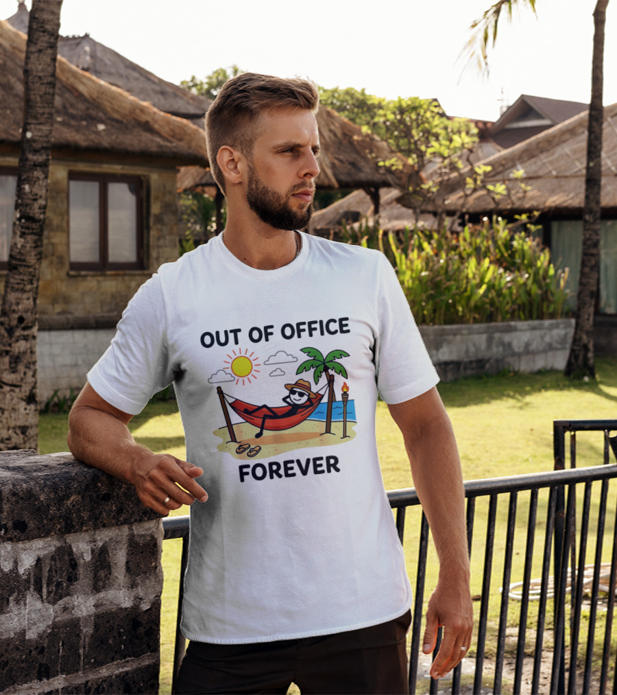 Out Of Office Forever Stick Figure In Hammock On Beach Vacation T-Shirt