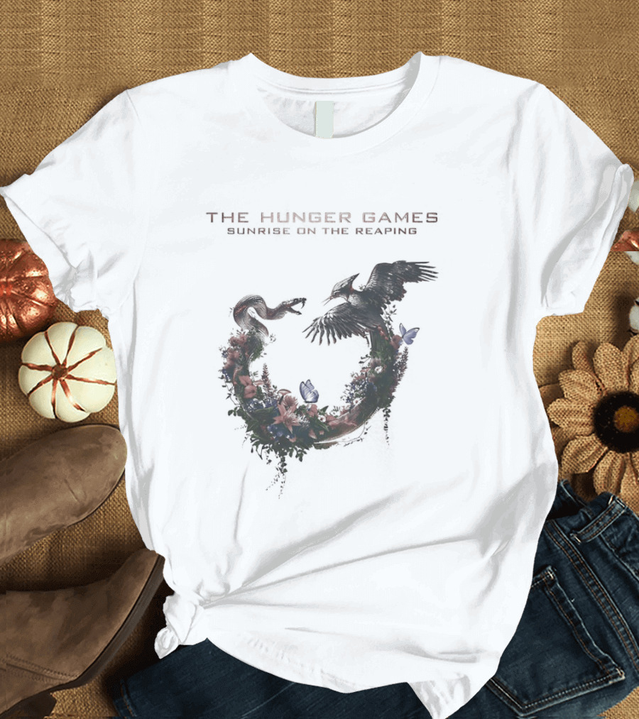The Hunger Games Sunrise On The Reaping Snake And Bird Wreath T-Shirt