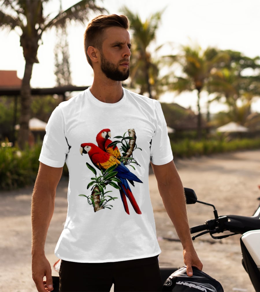 Parrot On Bret's Scarlet Macaw Tropical Branches T-Shirt