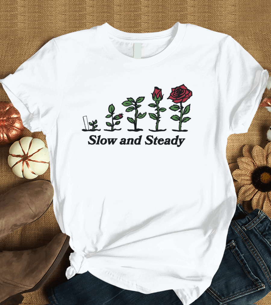 Slow And Steady Rose Growth Progression With Ladybug T-Shirt