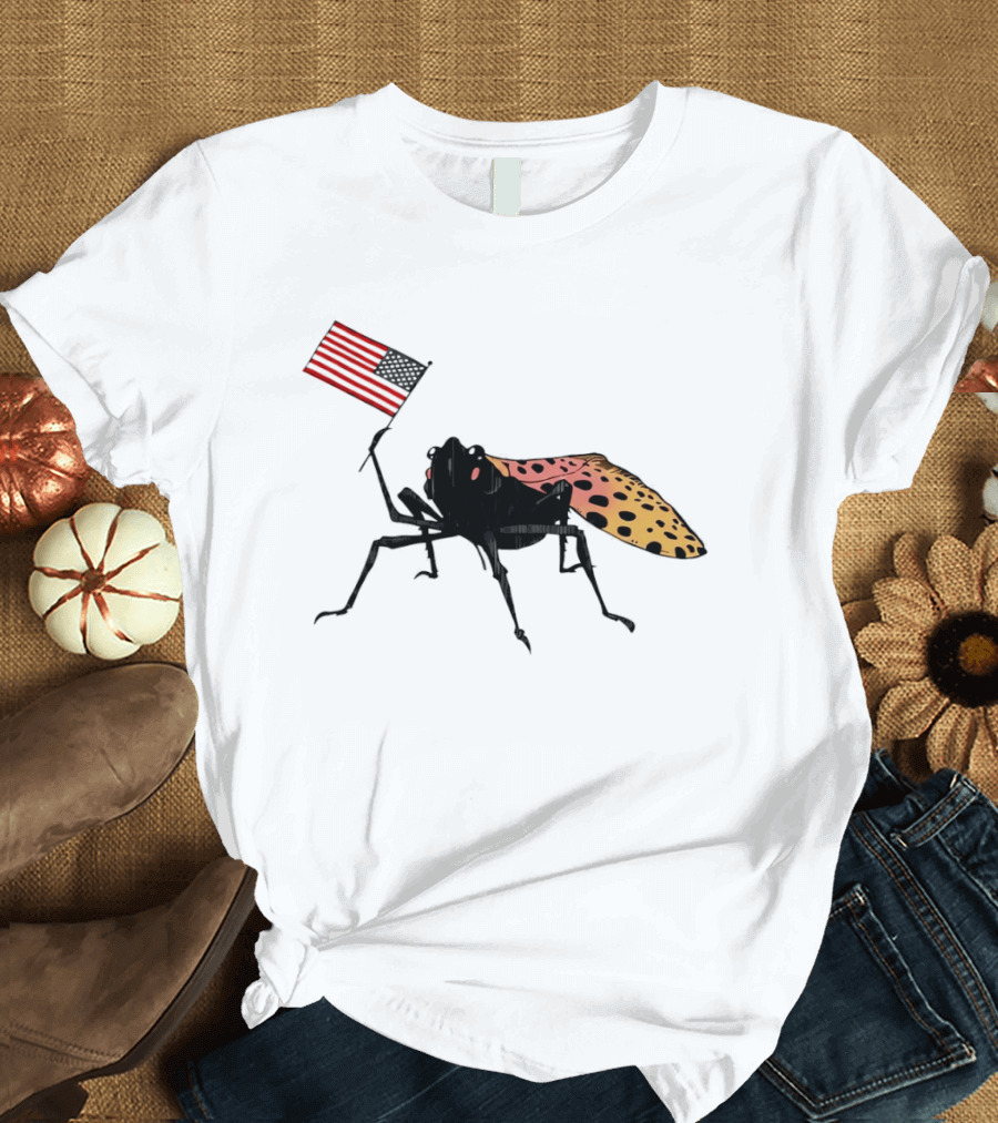 Spotted Lanternfly Holding USA Flag T-Shirt