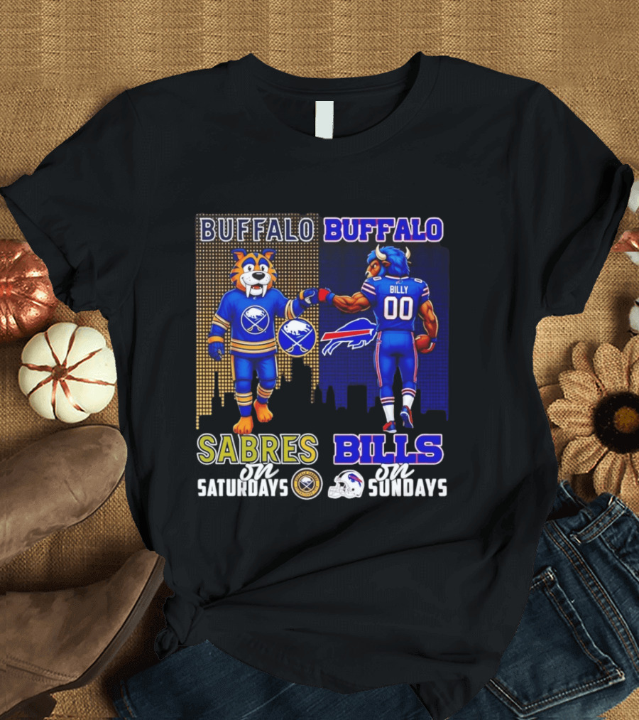 Buffalo Sabres Saturdays And Buffalo Bills Sundays City Skyline T-Shirt