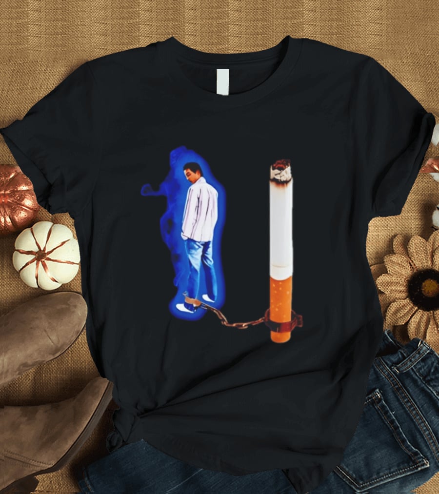 Man In Blue Jeans With Chains Connected To Burning Cigarette T-Shirt