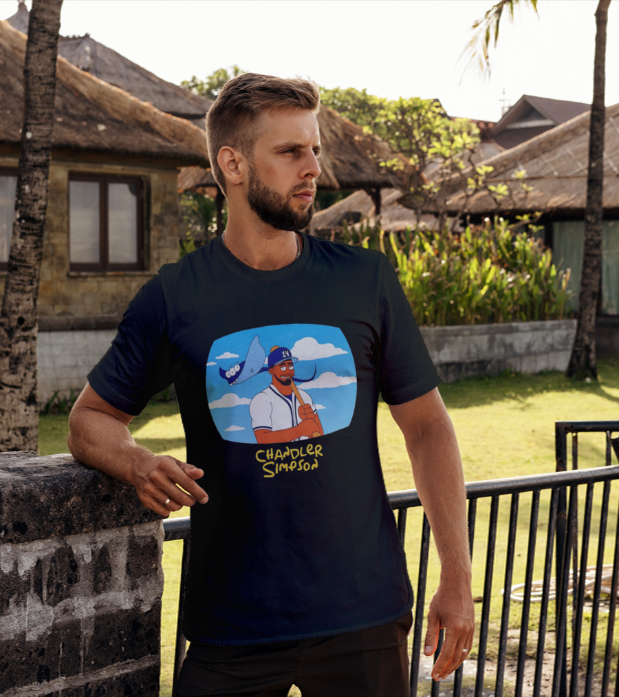 Chandler Simpson Tampa Bay Cartoon Baseball Player With Ray And Clouds T-Shirt