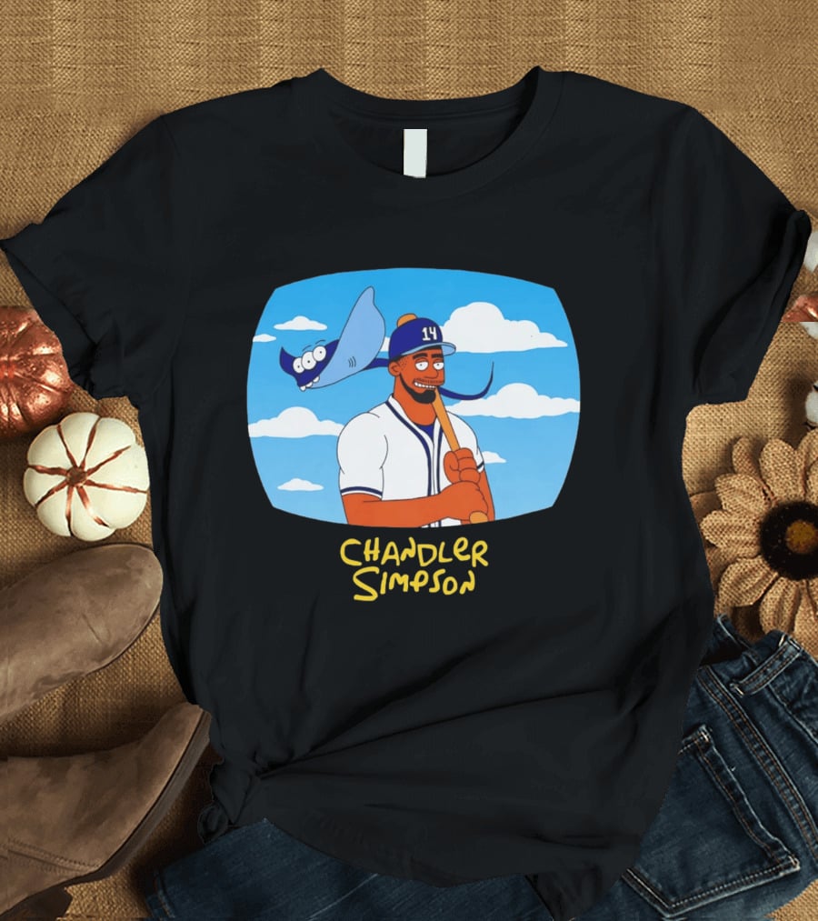 Chandler Simpson Tampa Bay Cartoon Baseball Player With Ray And Clouds T-Shirt
