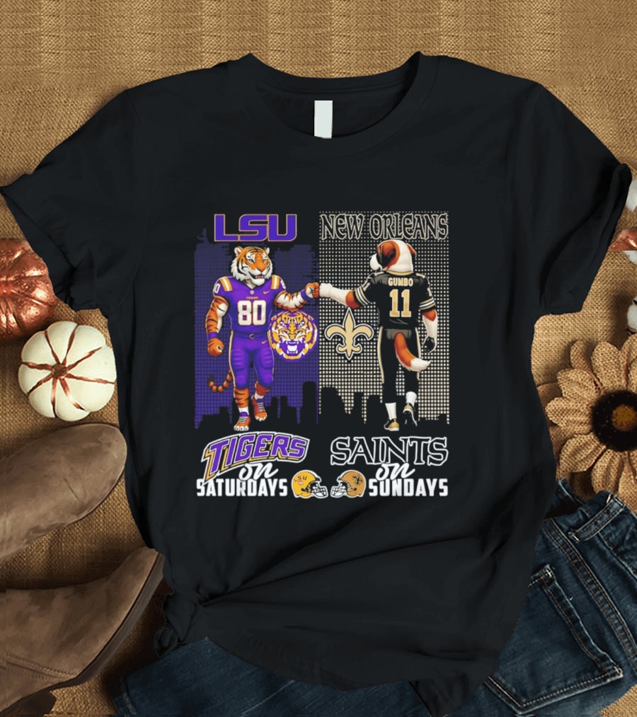 LSU Tigers And New Orleans Saints Football Saturdays And Sundays With City Skyline T-Shirt