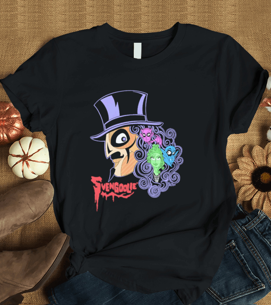 Svengoolie Cartoon Ghoul Faces And Purple Top Hat T-Shirt