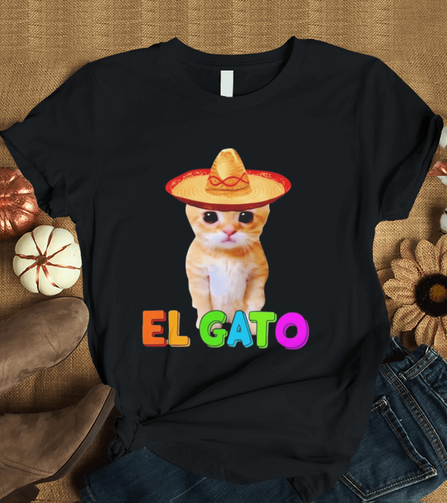 El Gato Cat Sombrero Hat Mexican Fiesta Fun Pet T-Shirt