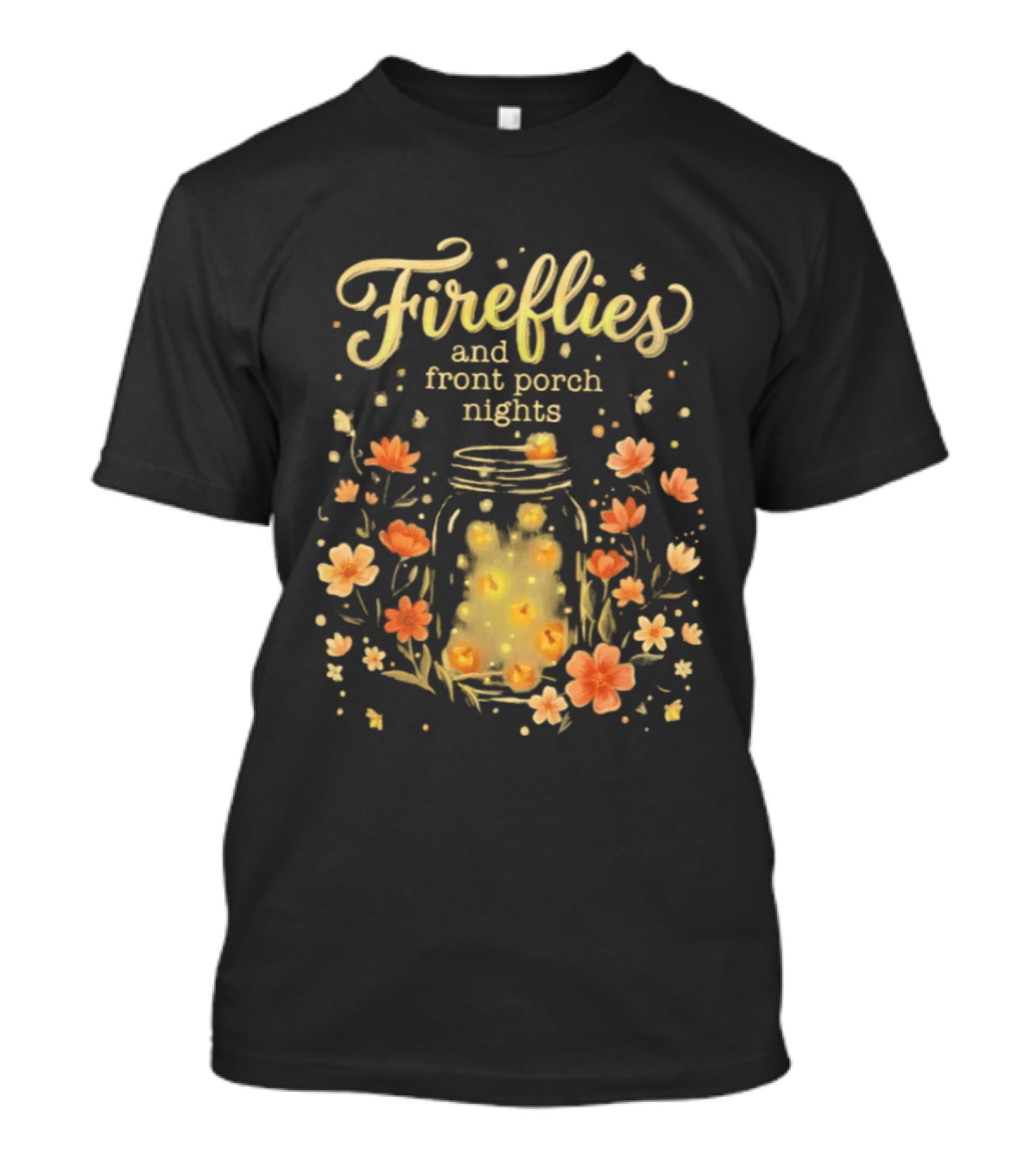 Fireflies And Front Porch Nights Rustic Mason Jar Fireflies Floral T-Shirt