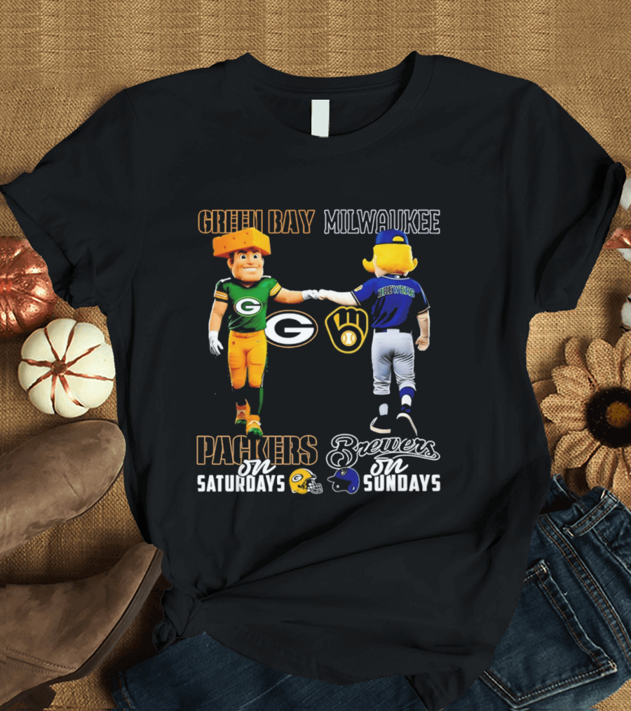 Green Bay Packers Saturdays Milwaukee Brewers Sundays City Skyline T-Shirt