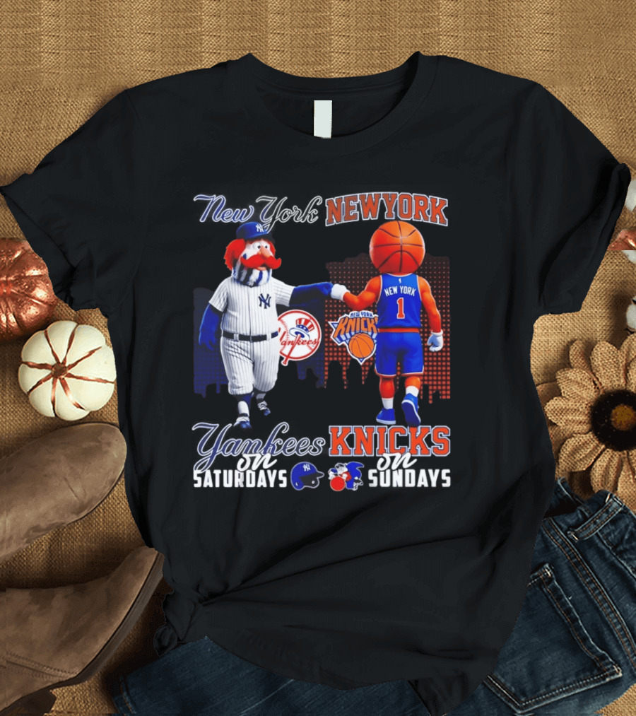 New York Yankees Saturdays Vs Knicks Sundays Yankees Knicks Mascots Baseball Basketball T-Shirt