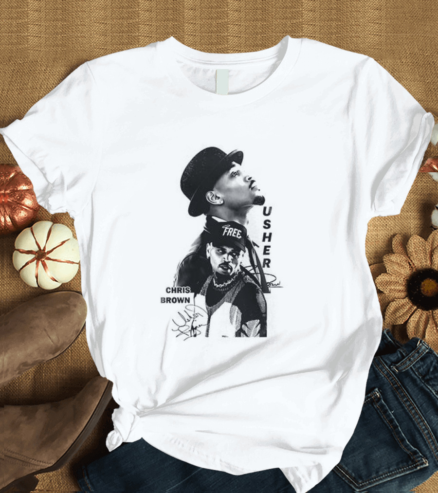 C Brown Usher R&B Tour Cartoon Characters And Signatures T-Shirt