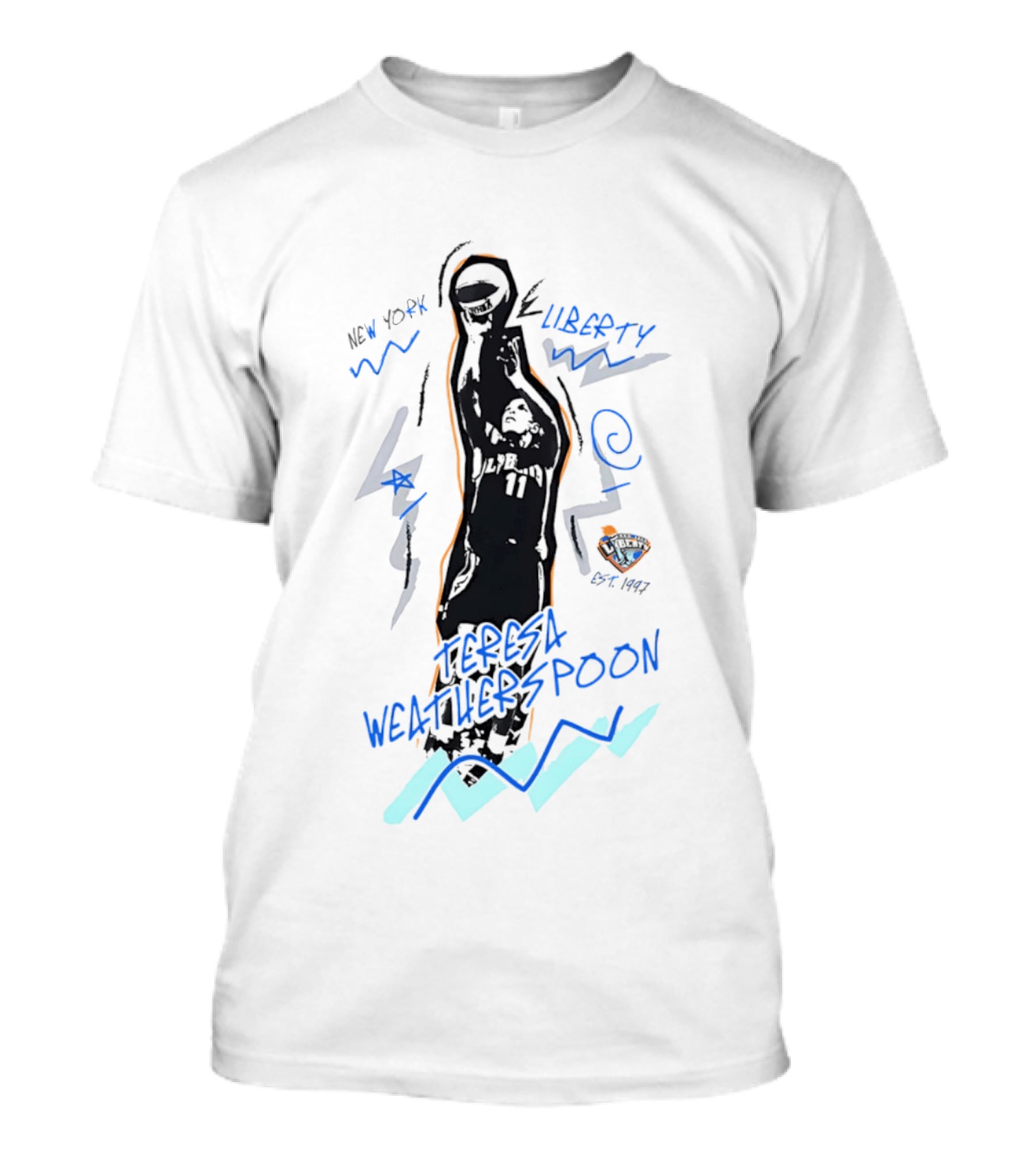 New York Liberty Teresa Weatherspoon Chalked Up Basketball Art 97 98 WNBA T-Shirt