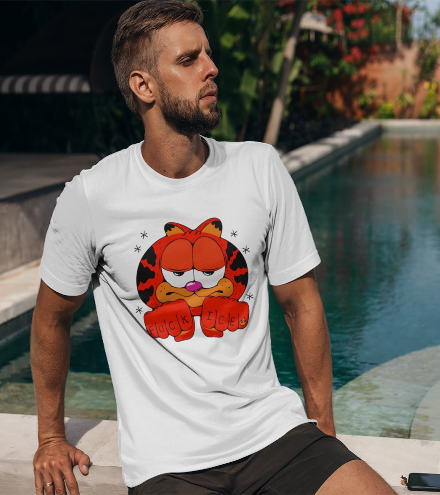 Orange Cat Garfield Meme Fuck Ice Hand Tattoos T-Shirt