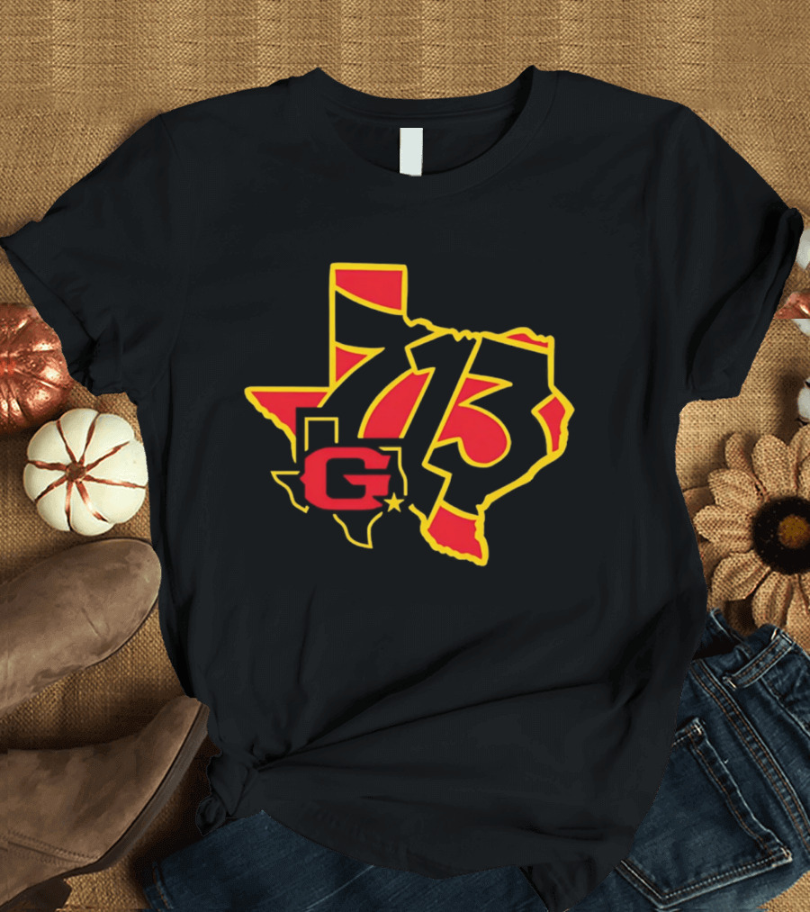 Houston Gamblers 713 Area Code Texas Map T-Shirt